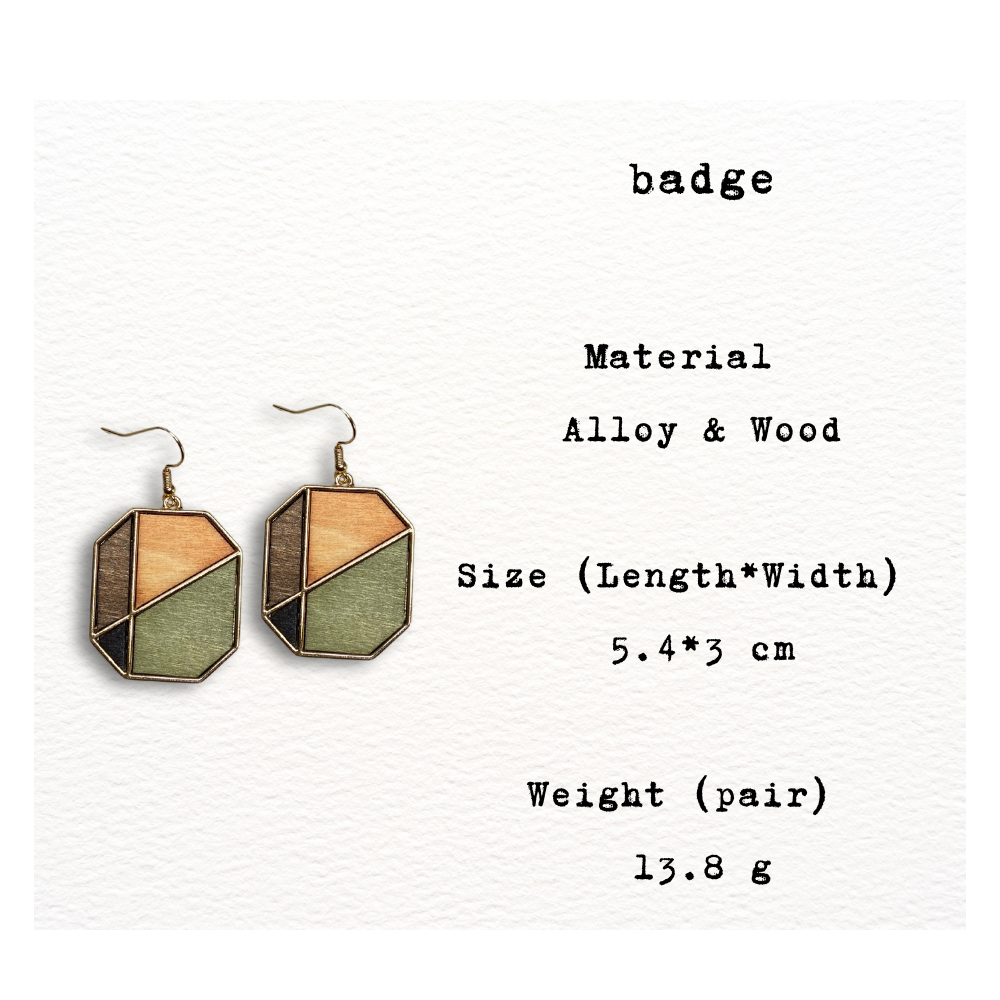 [ badge ] Dangle wooden earring