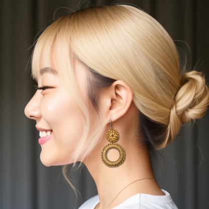 [ glamour ] brown rattan dangle earring