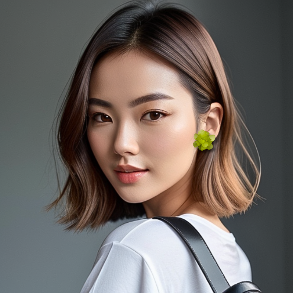 [ fafa ] Green / white a plastic flower stud earring