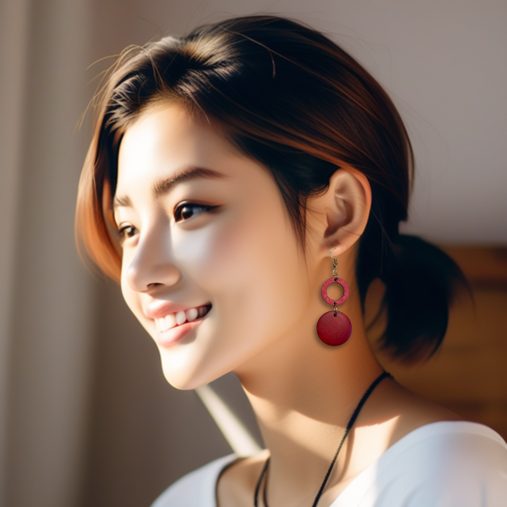 [ pin pong ] Red wooden drop earring