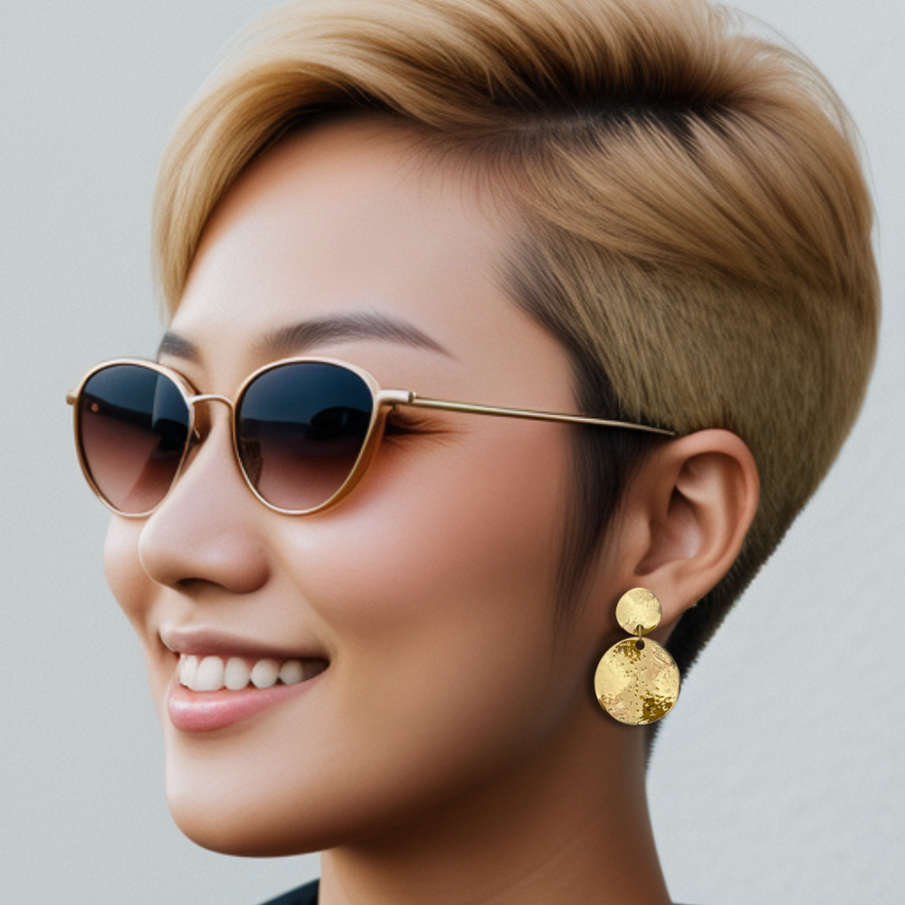 [ gong ] Golden plates drop earring