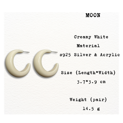 [ MOON ] Mustard yellow / Creamy white Moon Shape stud earring