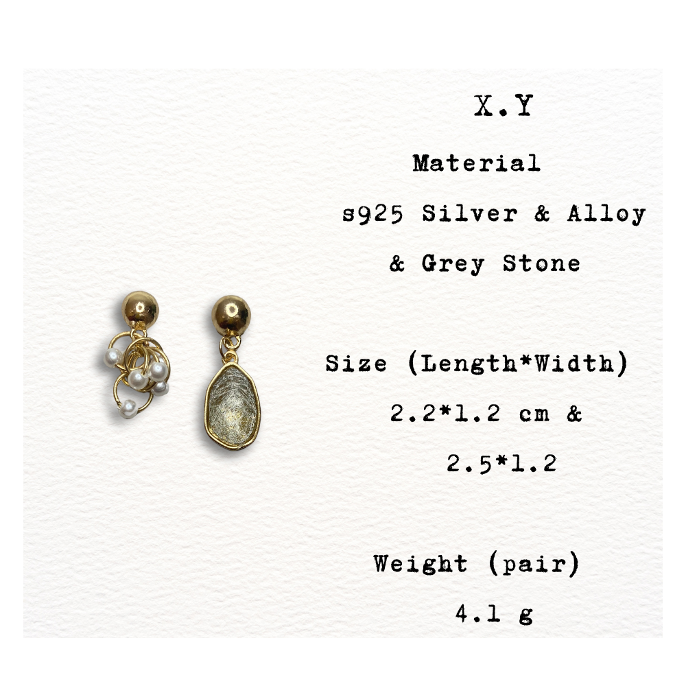 [ X.Y ] Grey stone design & faux pearl drop earrring