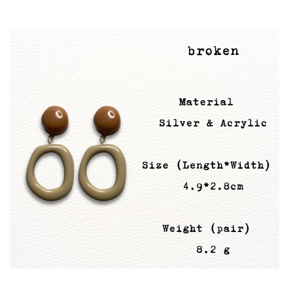 [ broken ] Brown & Grey Acryclic Drop Earring