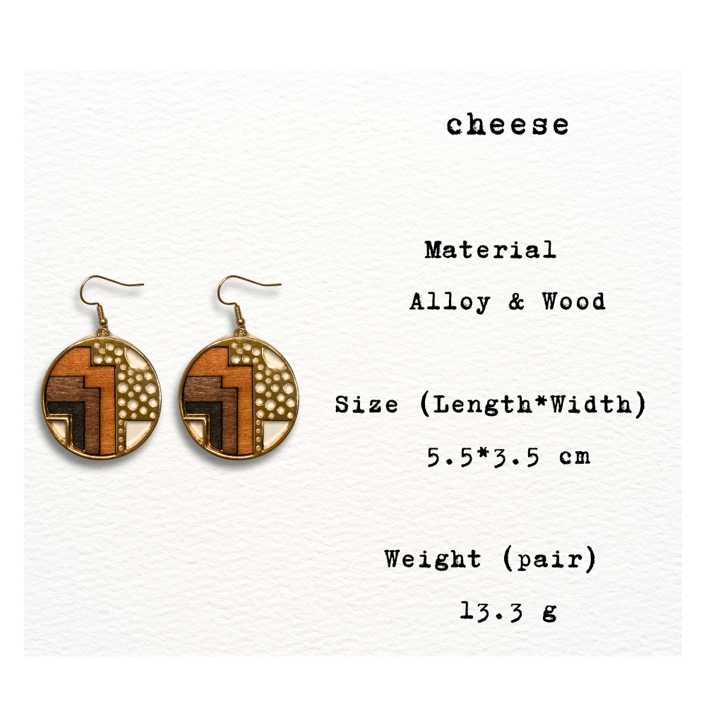 [ cheese ] Dangle wooden earring