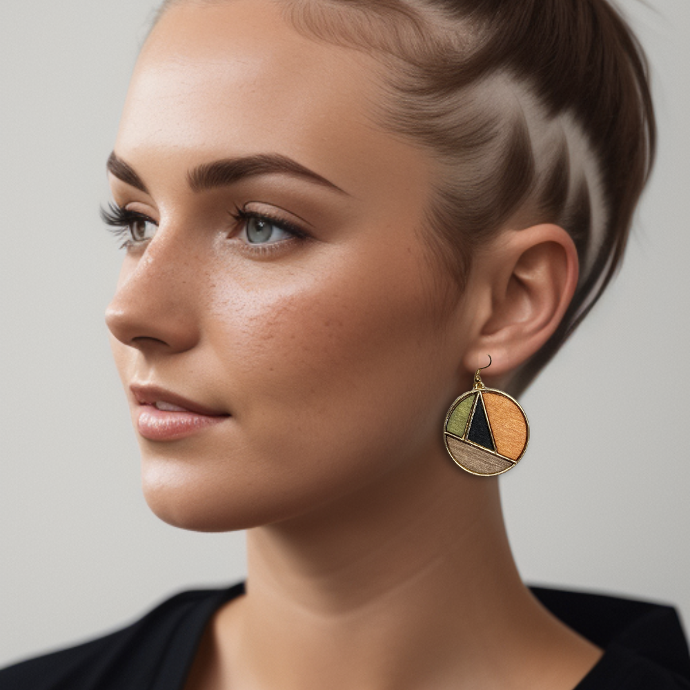 [ circle ] Dangle wooden earring