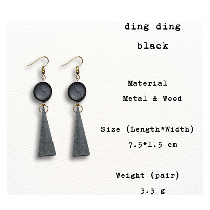 [ ding ding ] Black / Red Dangle wooden Earring