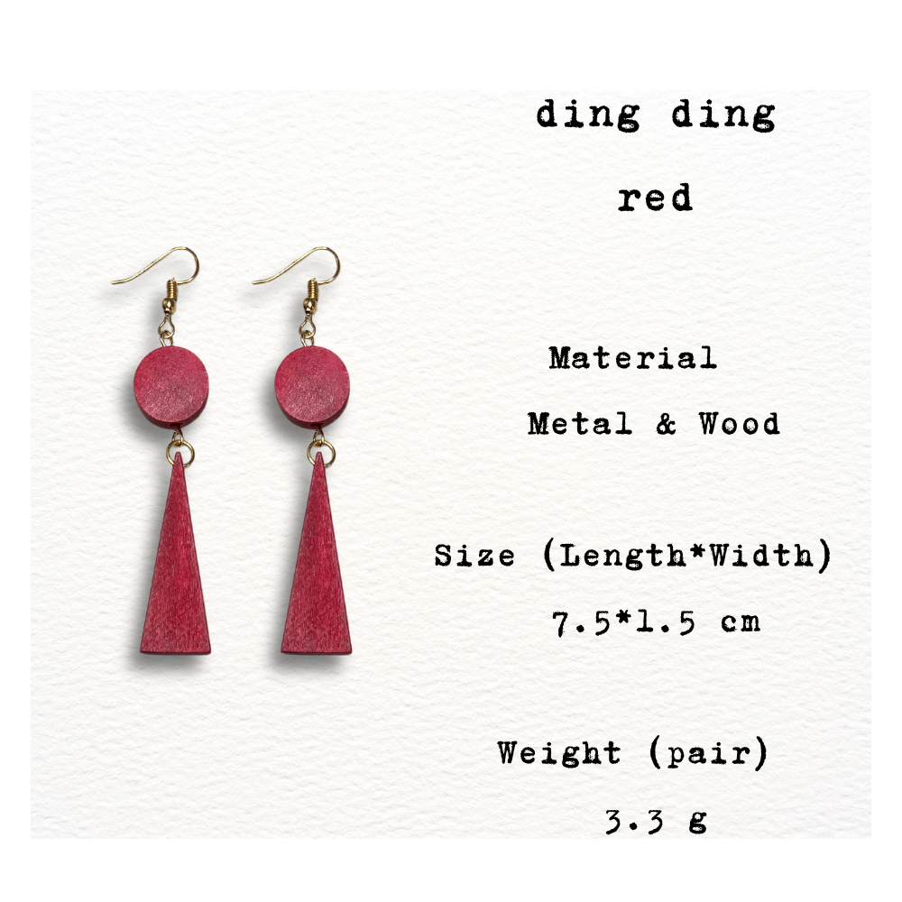 [ ding ding ] Black / Red Dangle wooden Earring