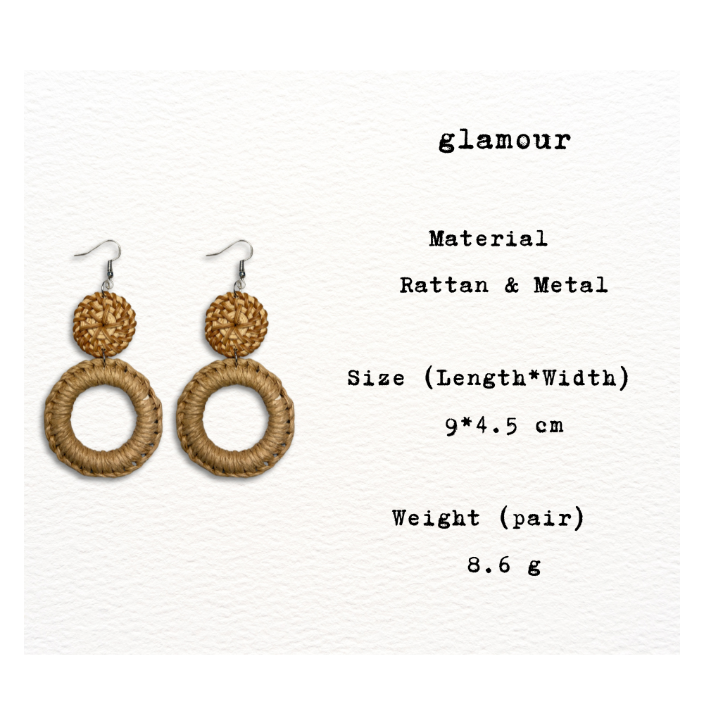 [ glamour ] brown rattan dangle earring