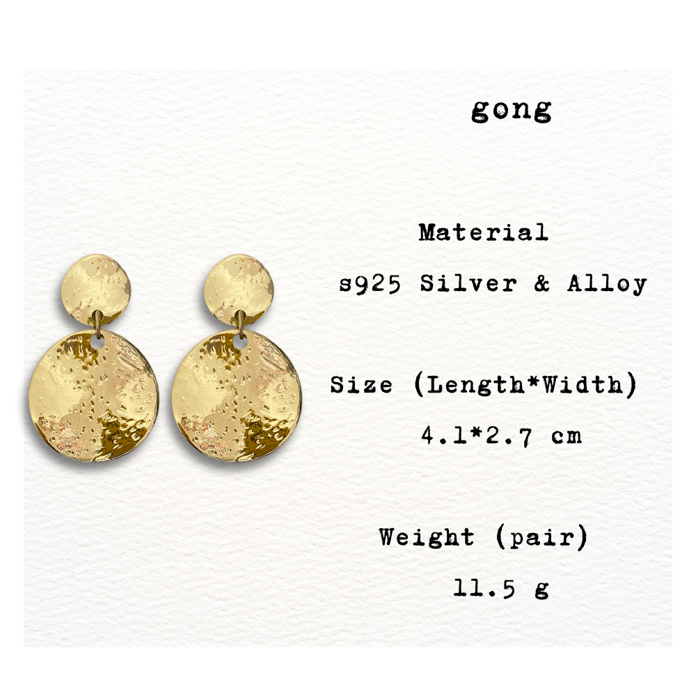 [ gong ] Golden plates drop earring