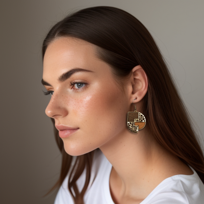 [ honeycomb ] Dangle wooden earring