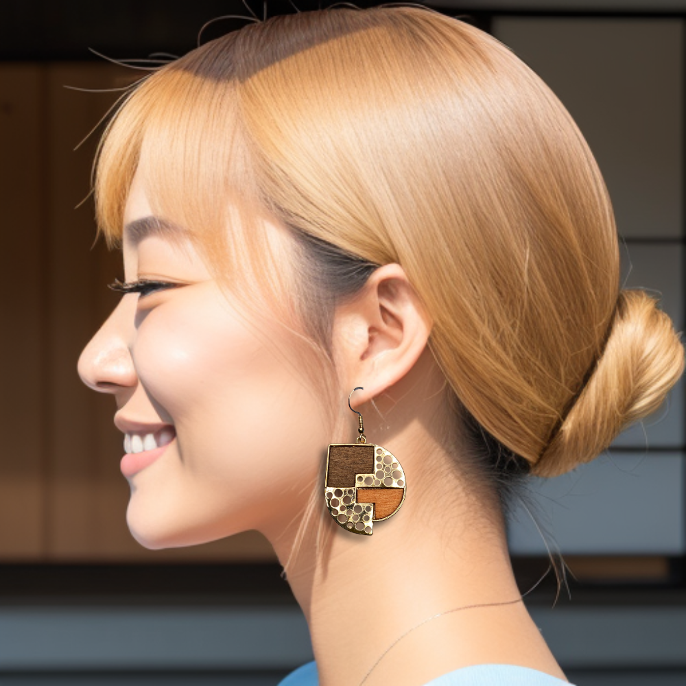 [ honeycomb ] Dangle wooden earring