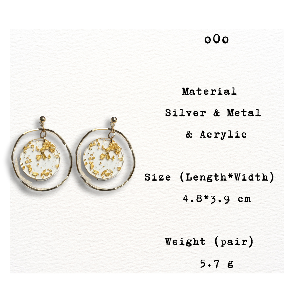 [ o0o ] Faux Golden Flakes transparent acrylic drop earring