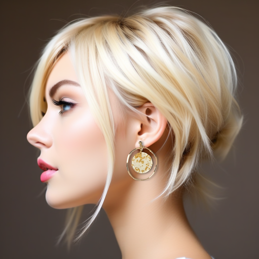 [ o0o ] Faux Golden Flakes transparent acrylic drop earring