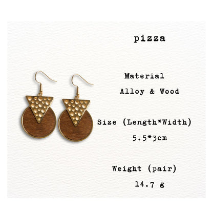 [ pizza ] Dangle wooden earring