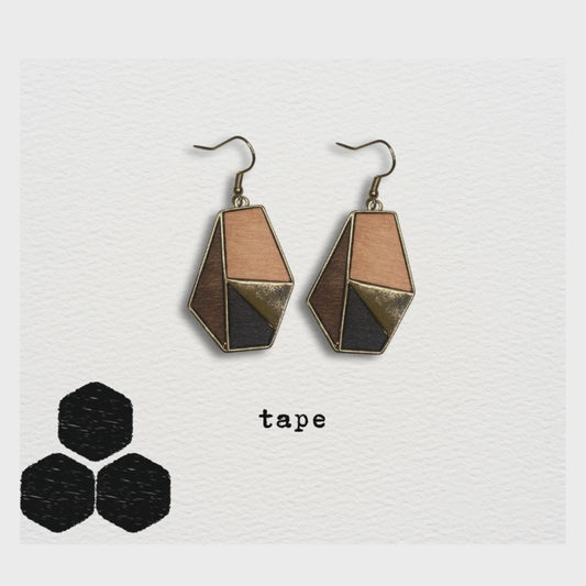 [ tape ] Dangle wooden earring