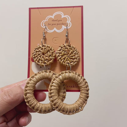 [ glamour ] brown rattan dangle earring