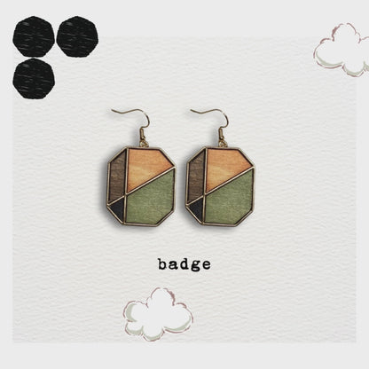 [ badge ] Dangle wooden earring