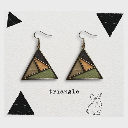 [ triangle ] Dangle wooden earring