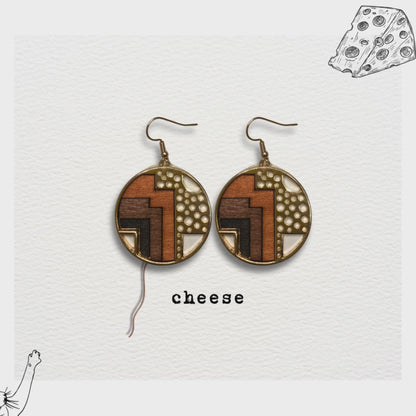 [ cheese ] Dangle wooden earring