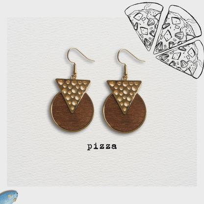 [ pizza ] Dangle wooden earring