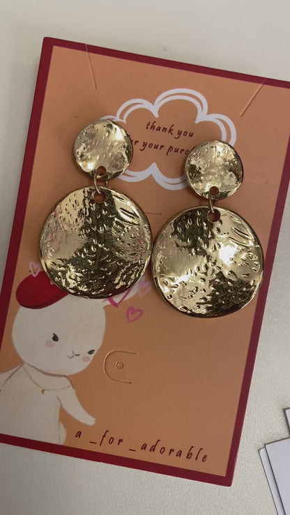 [ gong ] Golden plates drop earring