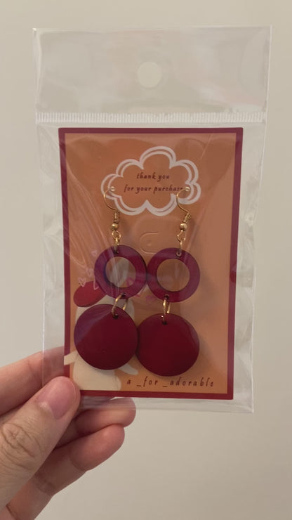 [ pin pong ] Red wooden drop earring