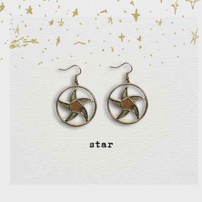 [ star ] Dangle wooden earring