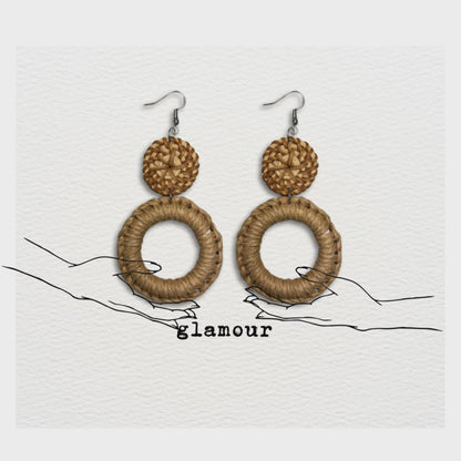 [ glamour ] brown rattan dangle earring