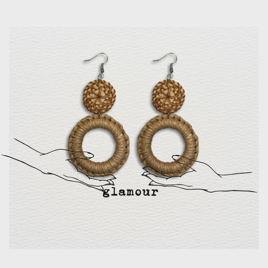 [ glamour ] brown rattan dangle earring