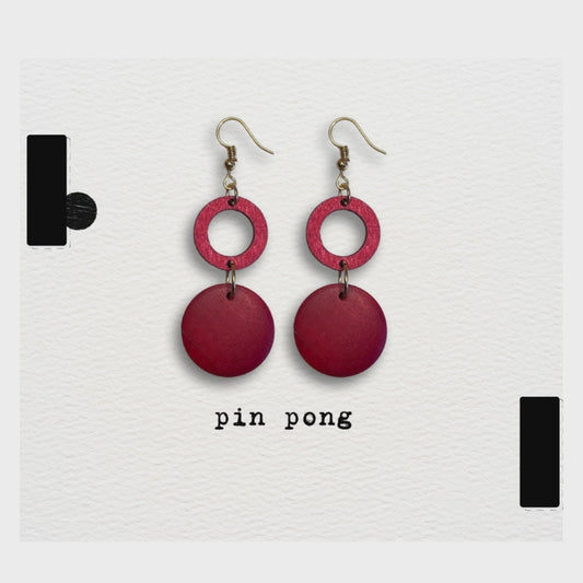 [ pin pong ] Red wooden drop earring