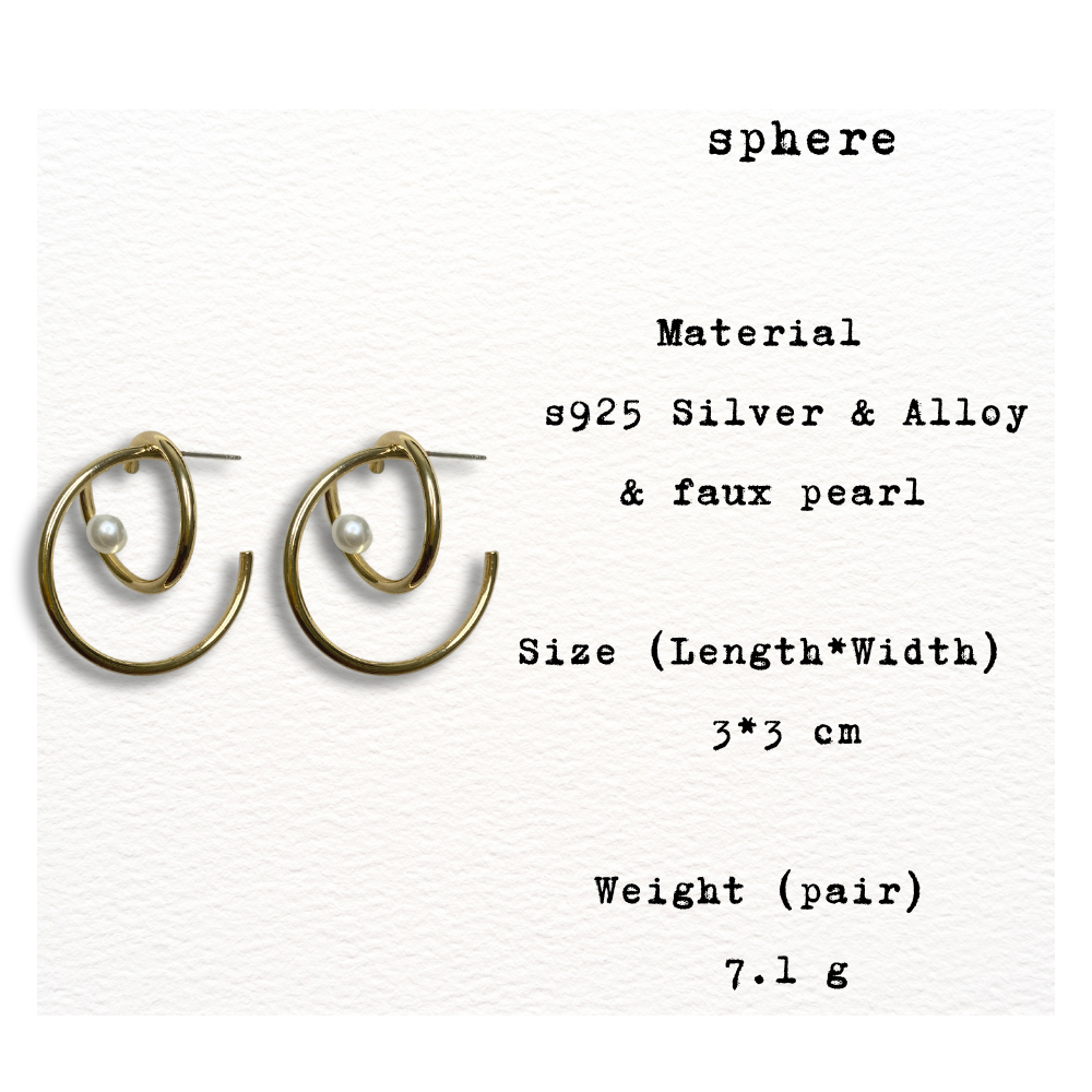 [ sphere ] Circular with faux pearl stud earring