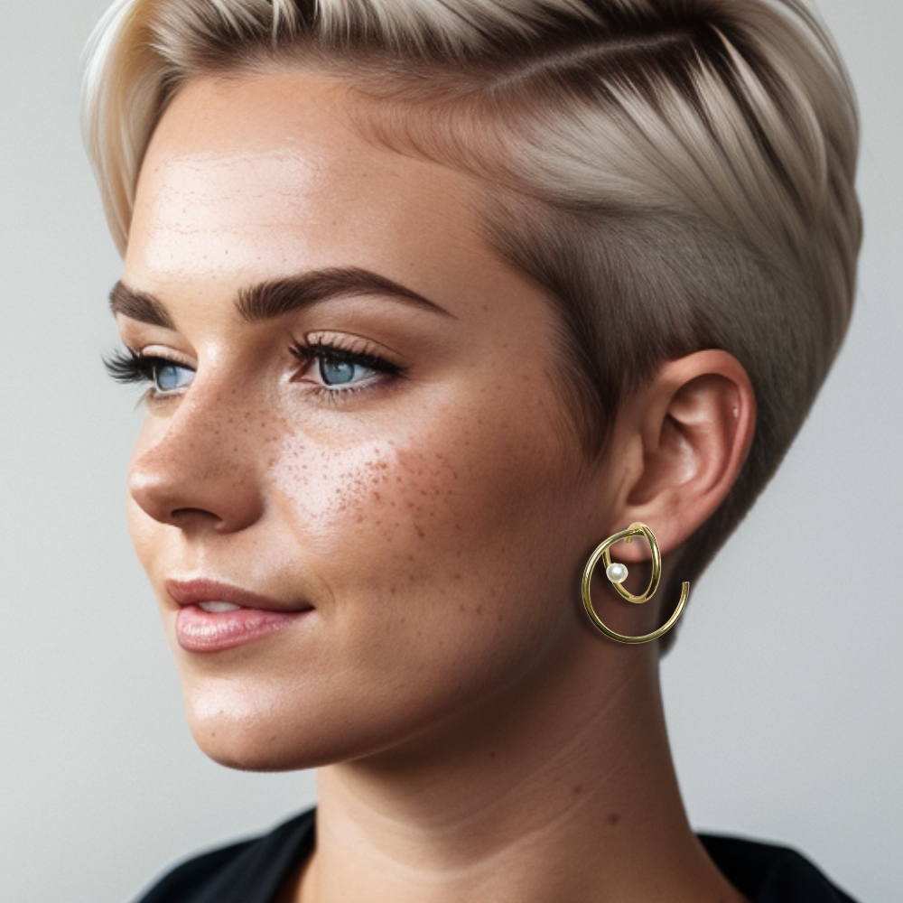 [ sphere ] Circular with faux pearl stud earring