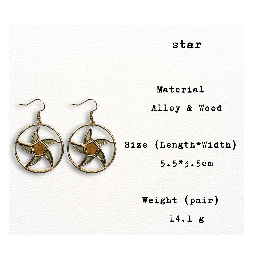 [ star ] Dangle wooden earring